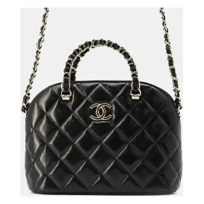 Chanel Black Shiny Lambskin Matelasse Small Shopping Bag