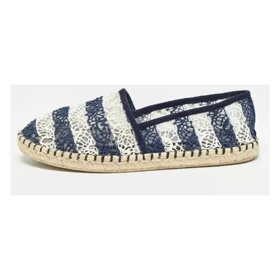 Louis Vuitton Navy Blue/White Lace Espadrille Flats Size 37.5