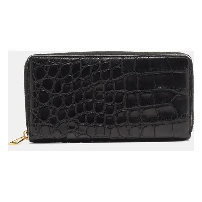 Yves Saint Laurent Black Alligator Zip Around Wallet