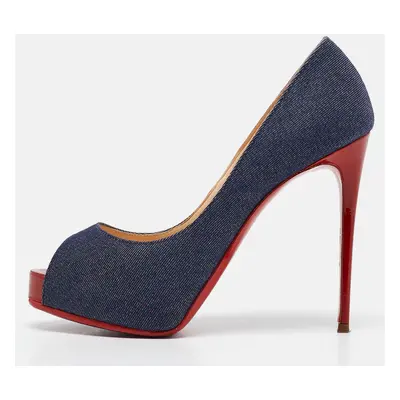 Christian Louboutin Navy Blue Denim Very Prive Peep Toe Pumps Size 35.5