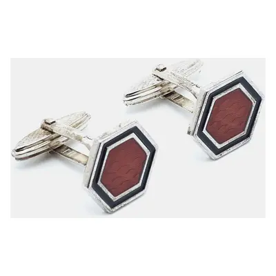 Dunhill Silver Hexagon Orange Honeycomb Enamel Cufflinks