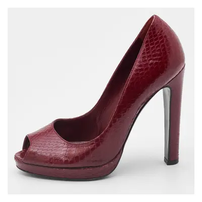 Sergio Rossi Dark Red Python Leather Peep Toe Pumps Size