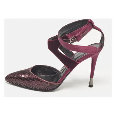 Tom Ford Purple Satin and Sequins Ankle Strap Pumps Size