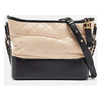 Chanel Peach/Black Quilted Aged Leather Medium Gabrielle Bag