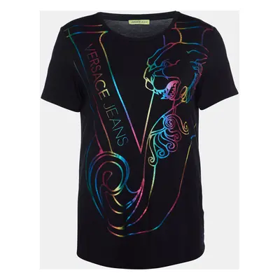 Versace Jeans Black Metallic Logo Print Jersey T-Shirt