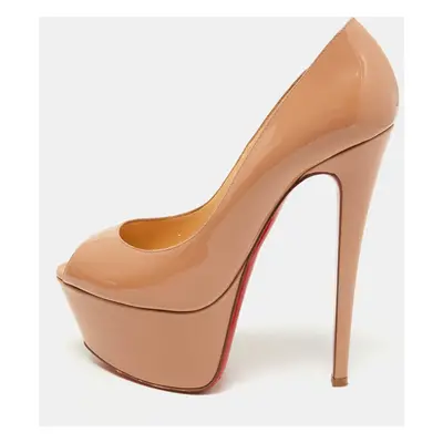 Christian Louboutin Beige Patent Leather Jamie Platform Pumps Size 38.5