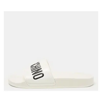 Moschino White Leather Logo Flat Sandals Size