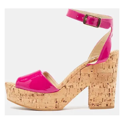 Stella McCartney Pink Faux Patent And Cork Platform Ankle Strap Sandals Size