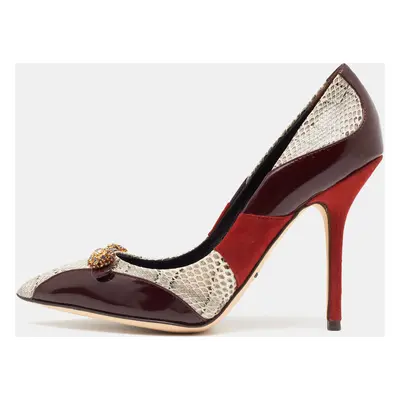 Dolce & Gabbana Tricolor Suede and Watersnake Pointed Toe Pumps Size