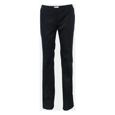 Prada Navy Blue Cotton Frayed Waist Detail Pants