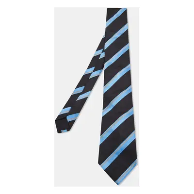 Boss By Hugo Boss Black & Blue Striped Silk Jacquard Tie