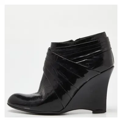 Valentino Black Patent Leather Wedge Ankle Boots Size