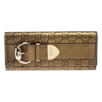 Gucci Gold Guccissima Leather Buckle Continental Wallet