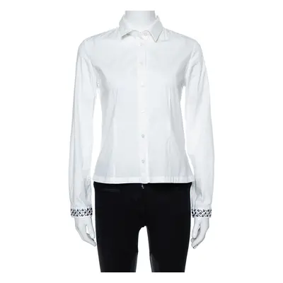 Burberry Brit White Cotton Studded Cuff Long Sleeve Shirt