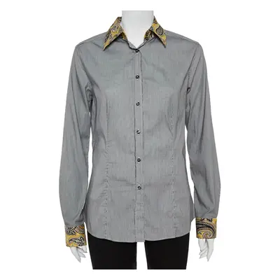 Etro Black and White Cotton Stripe Body with Paisley Print Shirt