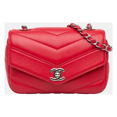 Chanel Red Mini Caviar Chevron Data Center Envelope Flap Bag