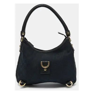 Gucci Black GG Canvas and Leather Abbey D-Ring Hobo