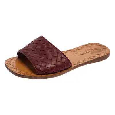 Bottega Veneta Burgundy Intrecciato Leather Flat Slides Size 34.5