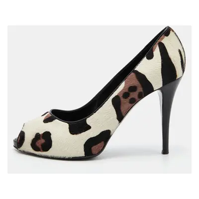 Giuseppe Zanotti Tri Color Leopard Print Calf Hair Peep Toe Pumps Size