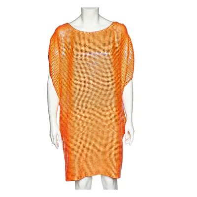 Diane Von Furstenberg Neon Orange Sequin Embellished Silk Kei Tunic