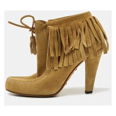 Gucci Mustard Suede Fringe Ankle Length Boots Size 36.5