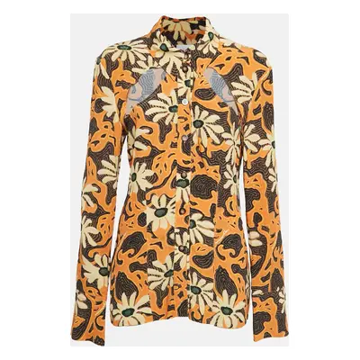 Nanushka Orange Floral Print Crepe Cut-Out Slim Fit Shirt