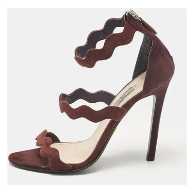 Prada Brown Suede Wavy Ankle Strap Sandals Size