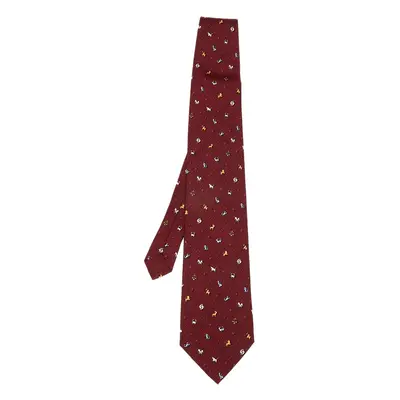 Dunhill Vintage Burgundy Zodiac Print Silk Tie