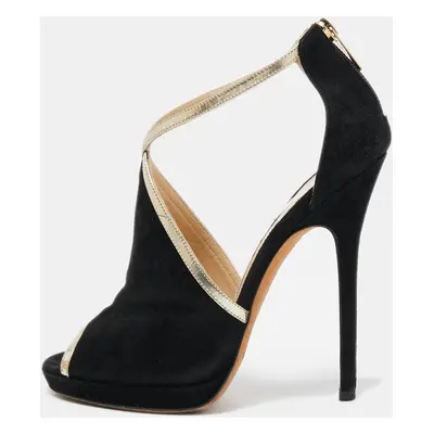 Jimmy Choo Black Suede and Leather Fey Ankle Strap Sandals Size