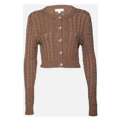 Ronny Kobo Brown Cable Knit Wool Cropped Cardigan