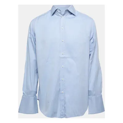 Armani Collezioni Blue Cotton Full Sleeve Shirt