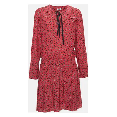 Zadig & Voltaire Red Floral Print Crepe Tie-Up Neck Mini Dress