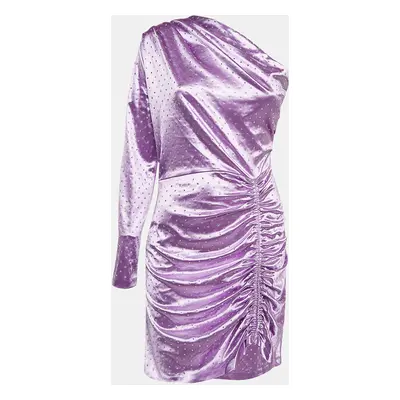 Maje Purple Rhinestone Embellished Stretch Satin Asymmetric Mini Dress