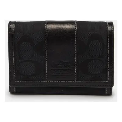 Coach Black Signature Canvas and Leather Continental Wallet