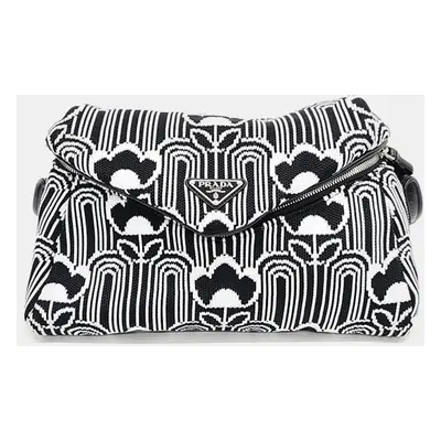 Prada Black/White Jacquard Knit Signaux Shoulder Bag