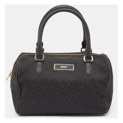 DKNY Black Monogram Canvas and Leather Logo Satchel