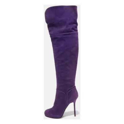 Sergio Rossi Purple Suede Zip Detail Knee Length Boots Size 40.5