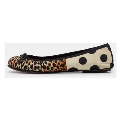 Dolce & Gabbana Tricolor Animal Print and Polka Dot Canvas Bow Ballet Flats Size 37.5