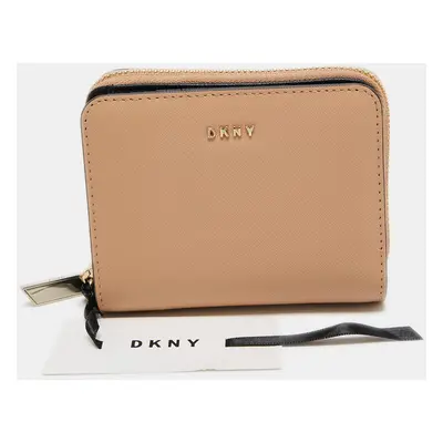 DKNY Beige Saffiano Leather Zip Around Compact Wallet