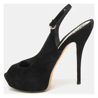 Gucci Black Suede Peep Toe Slingback Pumps Size 37.5