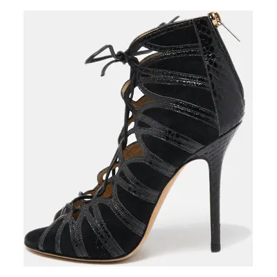 Jimmy Choo Black Python and Suede Lace Up Pumps