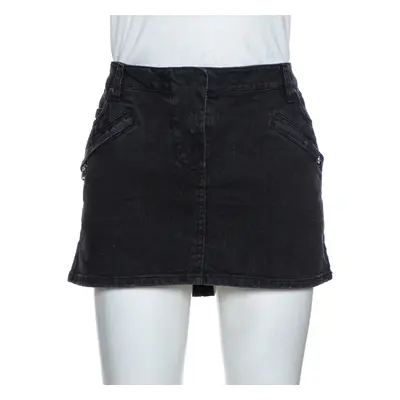 Pierre Balmain Dark Grey Washed Denim Mini Skirt