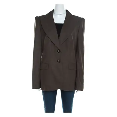 Escada Olive Green Textured Wool and Silk Two Button Blazer