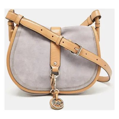 Michael Michael Kors Brown/Lilac Suede Saddle Shoulder Bag