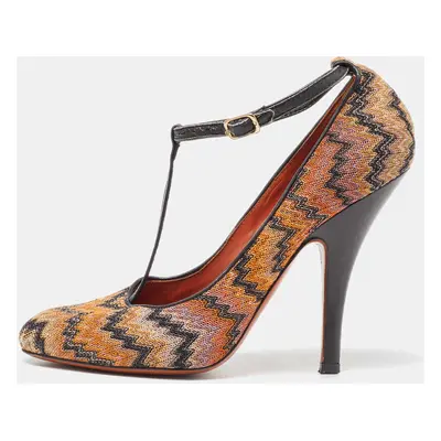 Missoni Black/Orange Fabric and Leather Ankle T-Strap Pumps Size