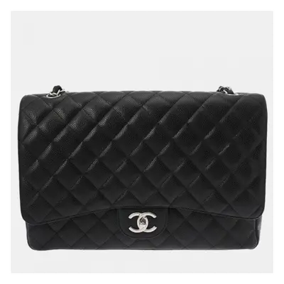 Chanel Matelasse W-Flap Black Caviar Skin Chain Shoulder Bag