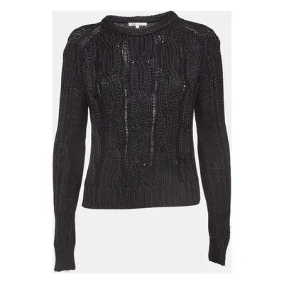 Maje Black Cable Knit Crew Neck Sweatshirt