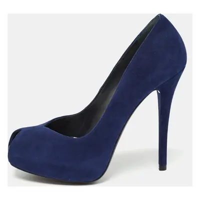 Stuart Weitzman Blue Suede Peep Toe Pumps Size 38.5