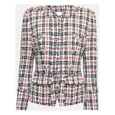 Balmain Black & Red Tweed Button Embellished Jacket