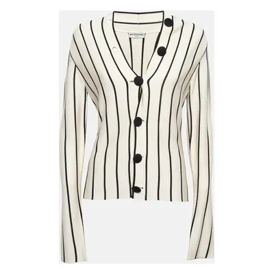 Balenciaga Cream Striped Silk Knit Cardigan